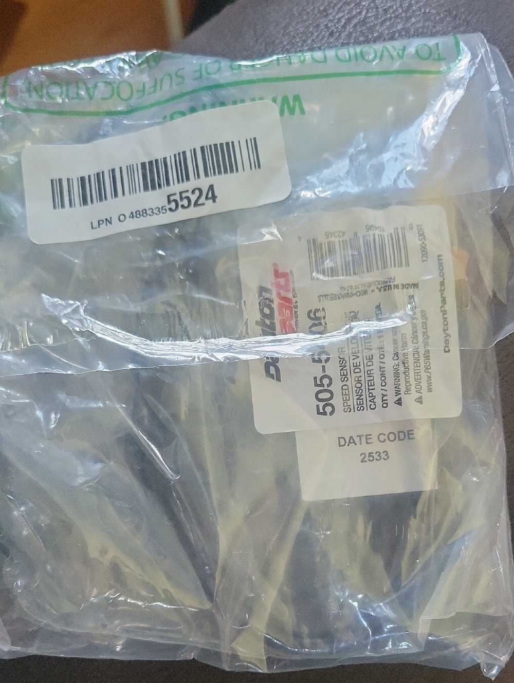 Dayton Parts 505-5406 Speed Sensor in Clear Packaging - Black